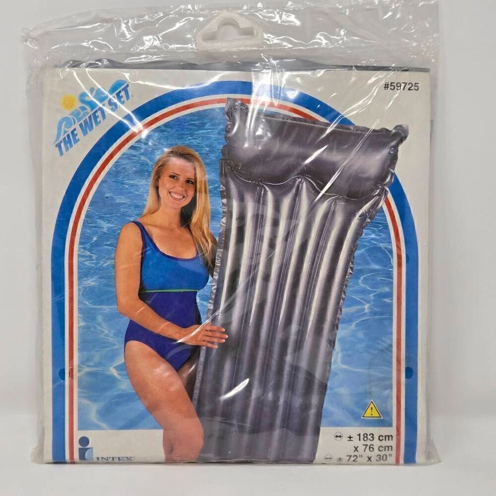 VINTAGE INTEX WET SET 59725 SILVER INFLATABLE POOL RAFT FLOAT 72”X30" 2000 NOS